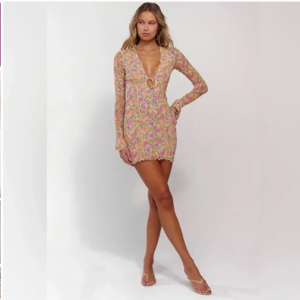 RESA Sloane Floral Mini Dress Small Spring Summer Bodycon - Picture 2 of 5